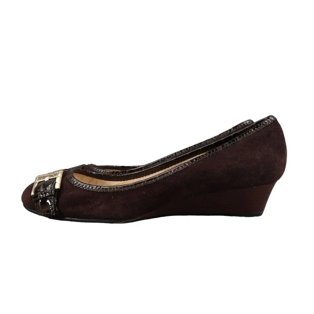Michael Kors Shoes Women 8.5 Wedge Pump Leather Fashion Ballet Flat Brown Buckle